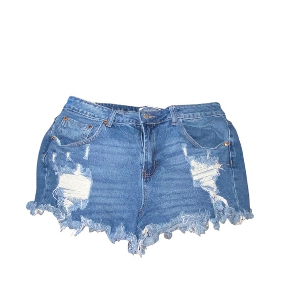 Almost Famous Distressed Blue Denim Cut Off Shorts boho western everyday casual - Picture 1 of 4